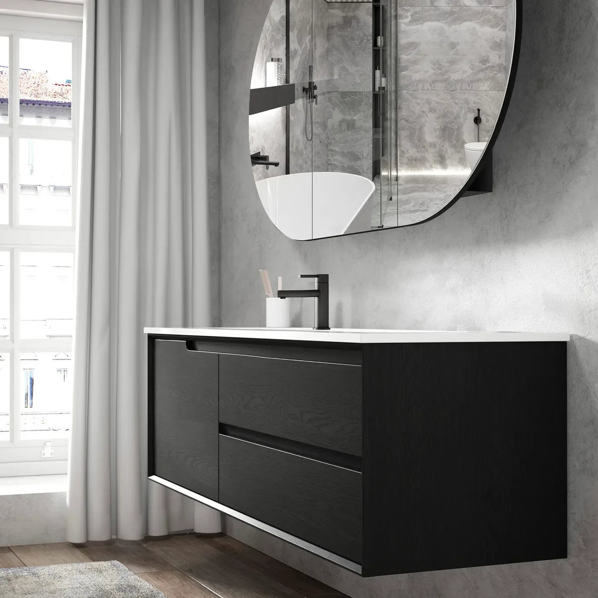 Otti Byron Wall Hung Vanity, Black Oak
