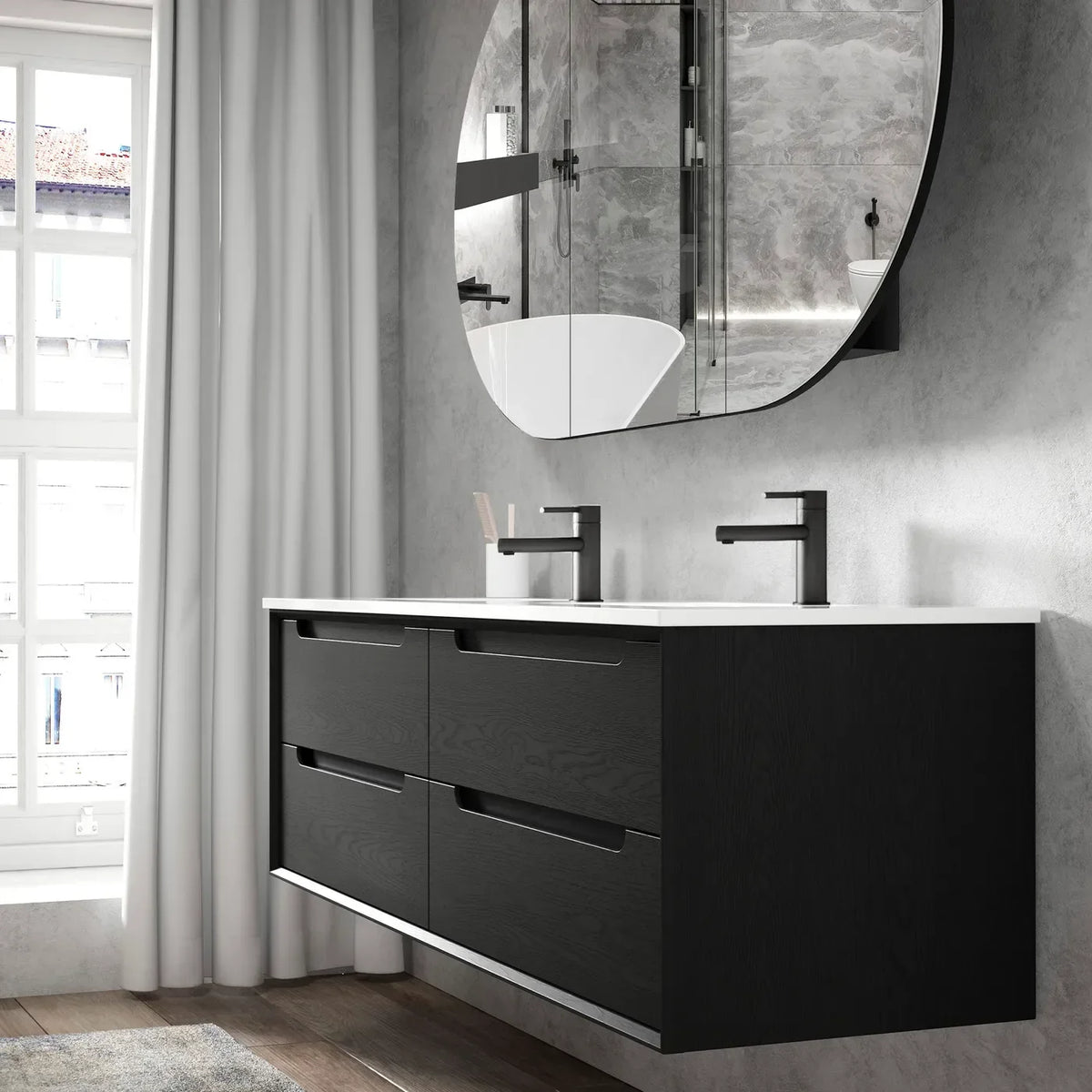 Otti Byron Wall Hung Vanity, Black Oak