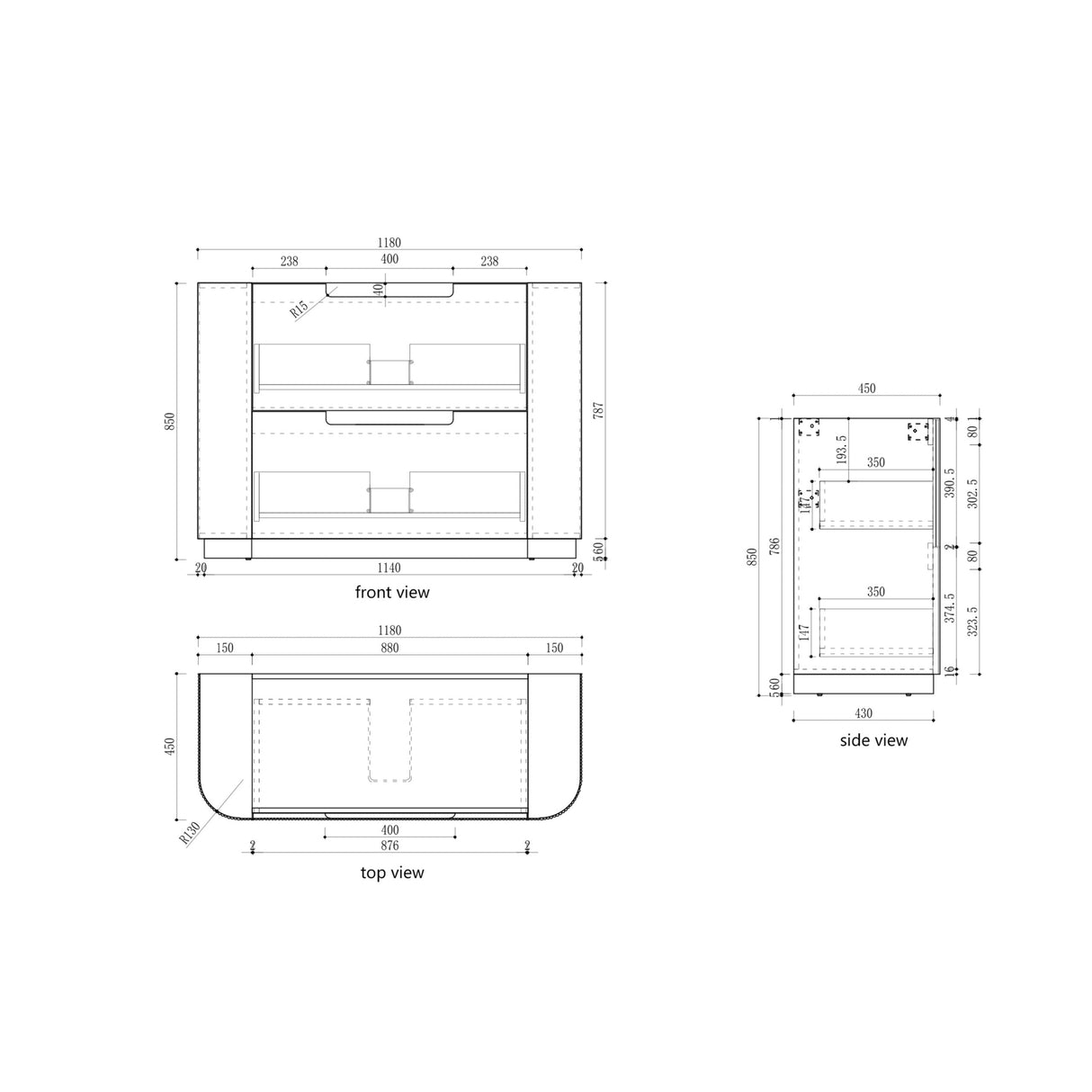 Aulic 1200mm Curva Floorstanding Vanity with Solid Surface Top Alpine Top CA57-1200-ST86FT Vanity Units