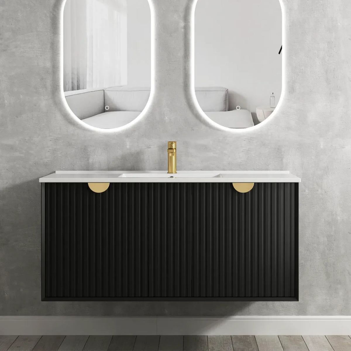 Otti Marlo Wall Hung Vanity, Satin Black