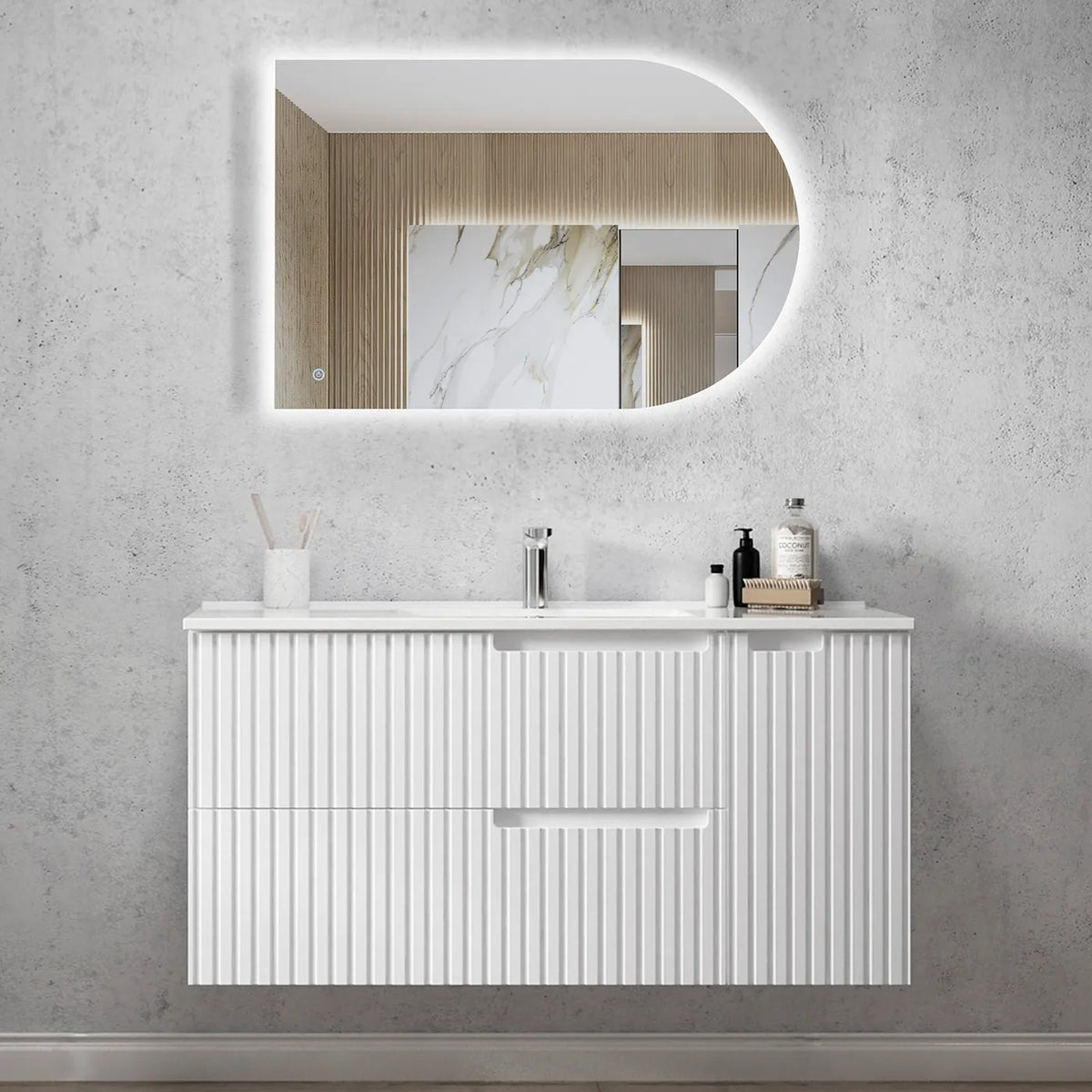 Otti Noosa Wall Hung Vanity, Satin White