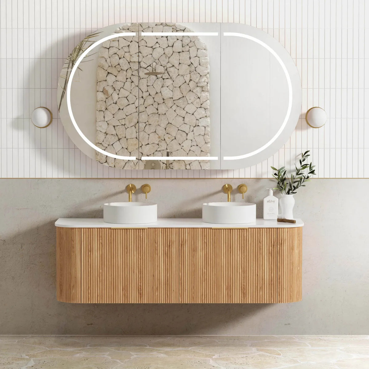 Otti Bondi Wall Hung Vanity, Fluted Woodland Oak