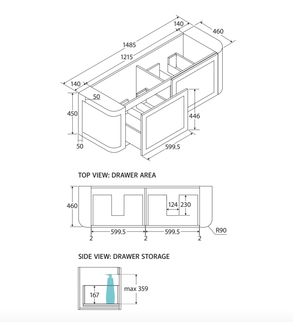 Fienza 150CM Mila Curved Satin White 1500 Wall Hung Cabinet