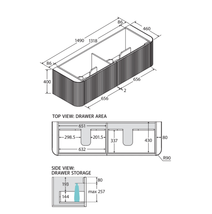 Fienza 150US-C Minka Curved Scandi Oak 1500 Wall Hung Cabinet