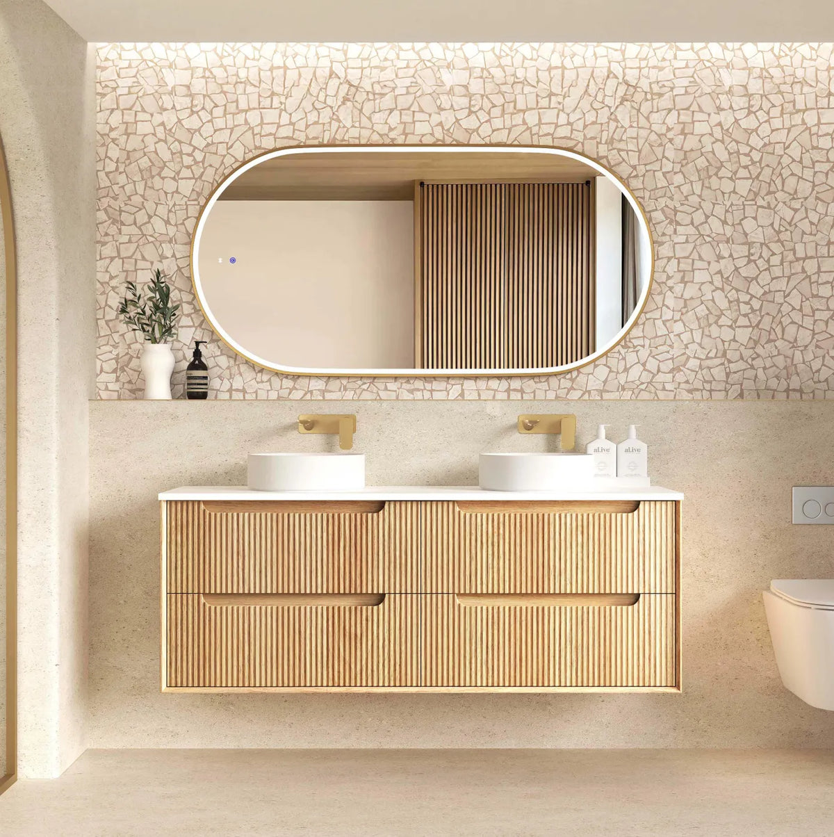 Otti Byron Wall Hung Vanity, Fluted Woodland Oak