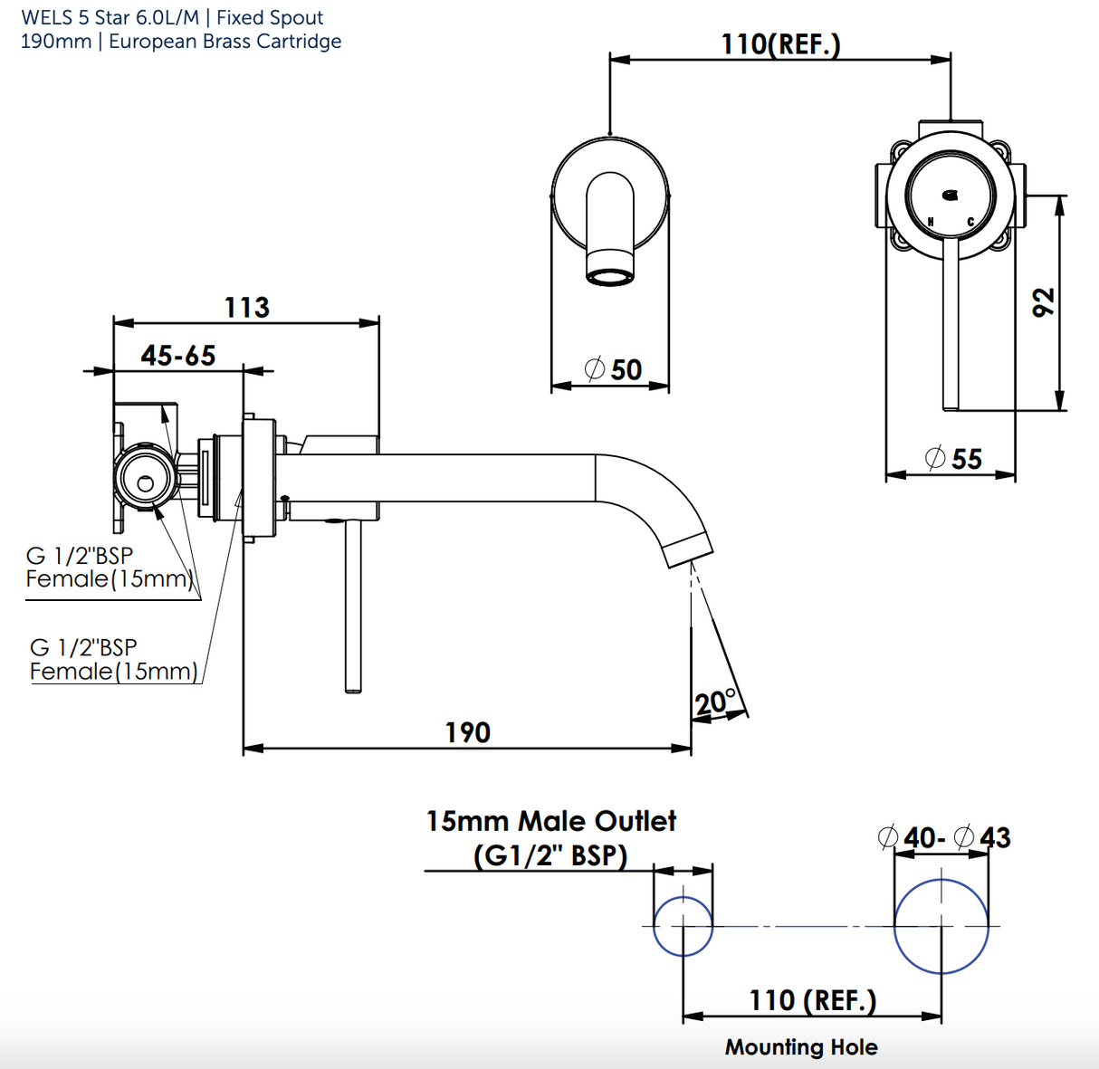 Greens Gisele Wall Basin Mixer, PVD Brushed Copper, 18402528