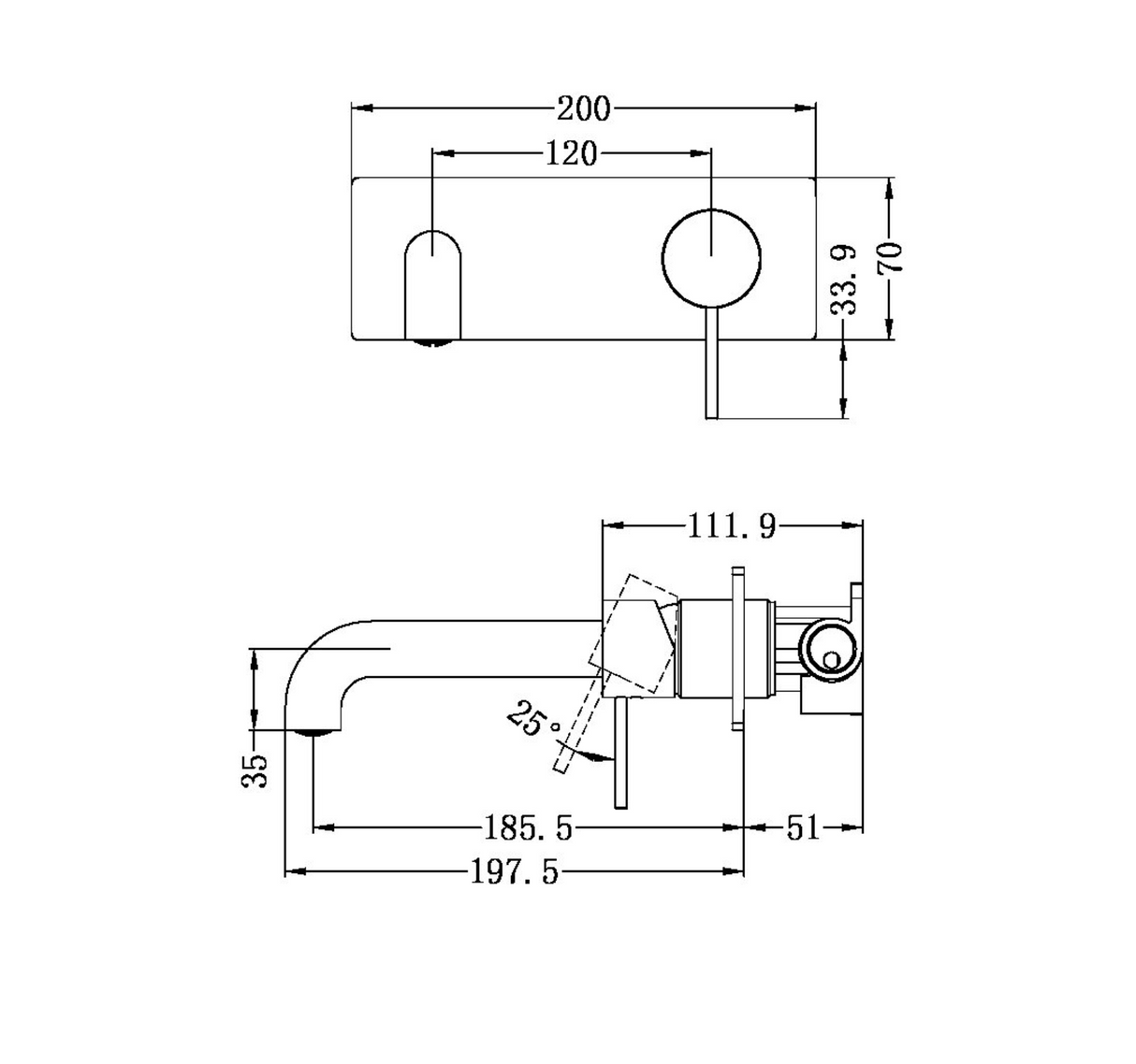 Nero Mecca Wall Mixer Set Basin / Bath - Brushed Bronze