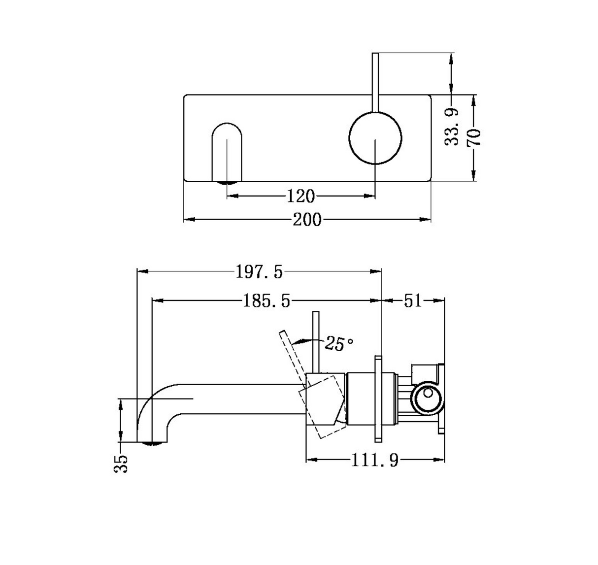 Nero Mecca Wall Mixer Set Basin / Bath Handle Up - Brushed Bronze