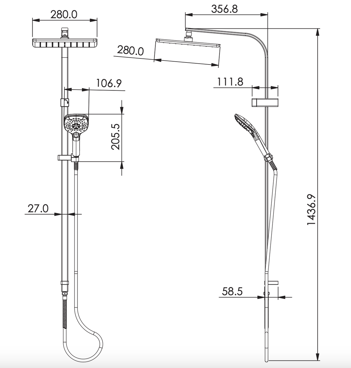 Greens Skyla Airflo Twin Rail Shower, PVD Brushed Nickel, 18690BN