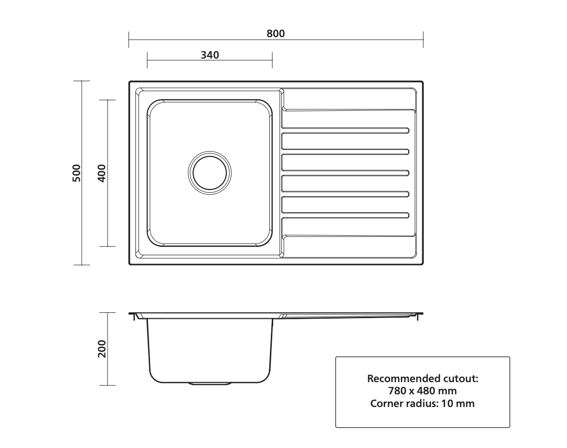 Seima Kubic 100 Single Bowl Sink with Left Hand Drainer, One Taphole, 191637