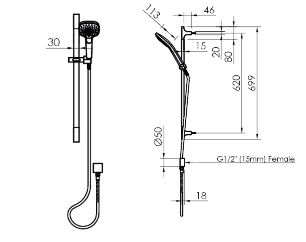 Greens Corban Rail Shower, Matte Black, 193000MB