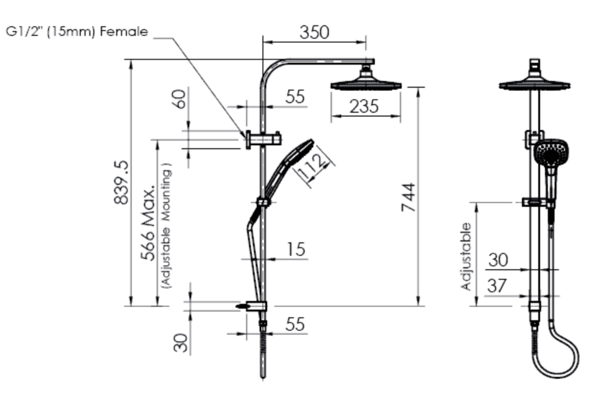 Greens Corban Twin Rail Shower, Matte Black, 193003MB