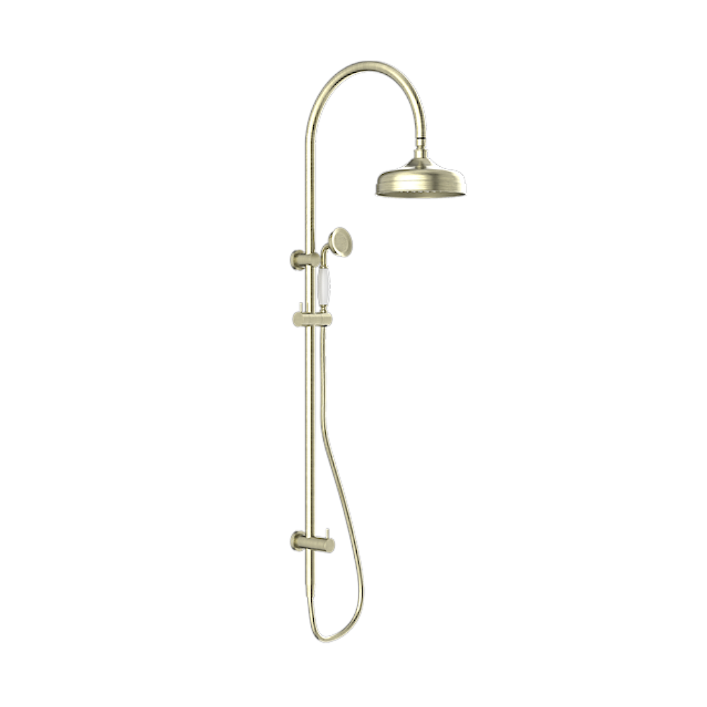 Nero York Twin Shower with White Porcelain Handle Aged Brass NR69210501AB