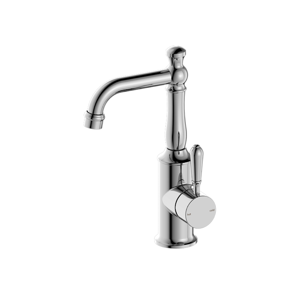 Nero York Tall Basin Mixer With White Metal Lever, Chrome NR69210102CH