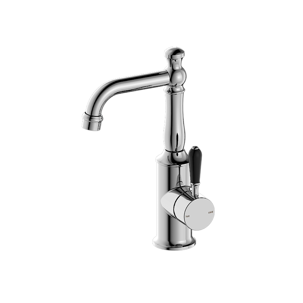 Nero York Tall Basin Mixer With Black Porcelain Lever, Chrome NR69210103CH