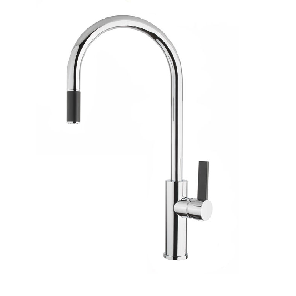 Abey Armando Vicario Luz Gooseneck Pull Out Sink Mixer, Chrome, LUZ-1