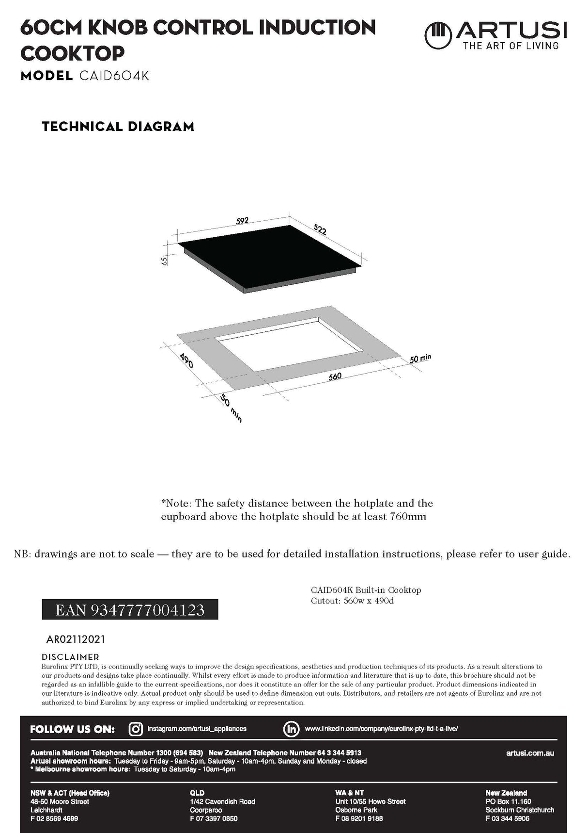 Artusi CAID604K 60cm Induction Cooktop
