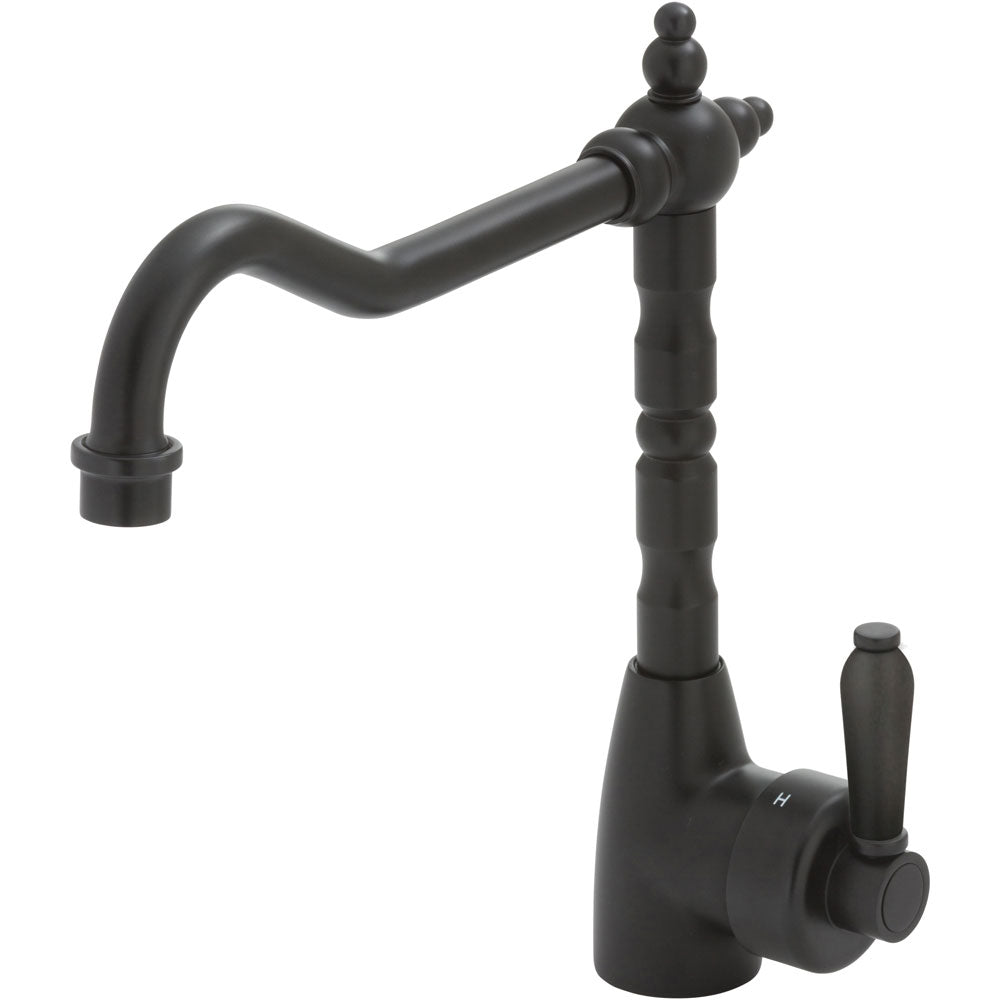 Fienza 202105BL Matte Black Eleanor Shepherds Crook Sink Mixer with Matte Black Handle