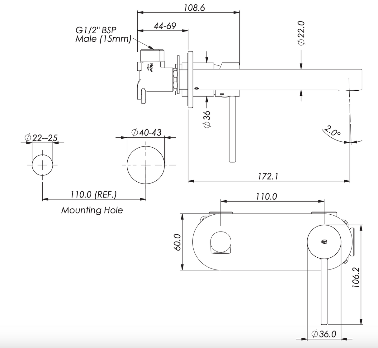 Greens Maci Wall Basin Mixer with Plate, Brushed Brass, 212025216