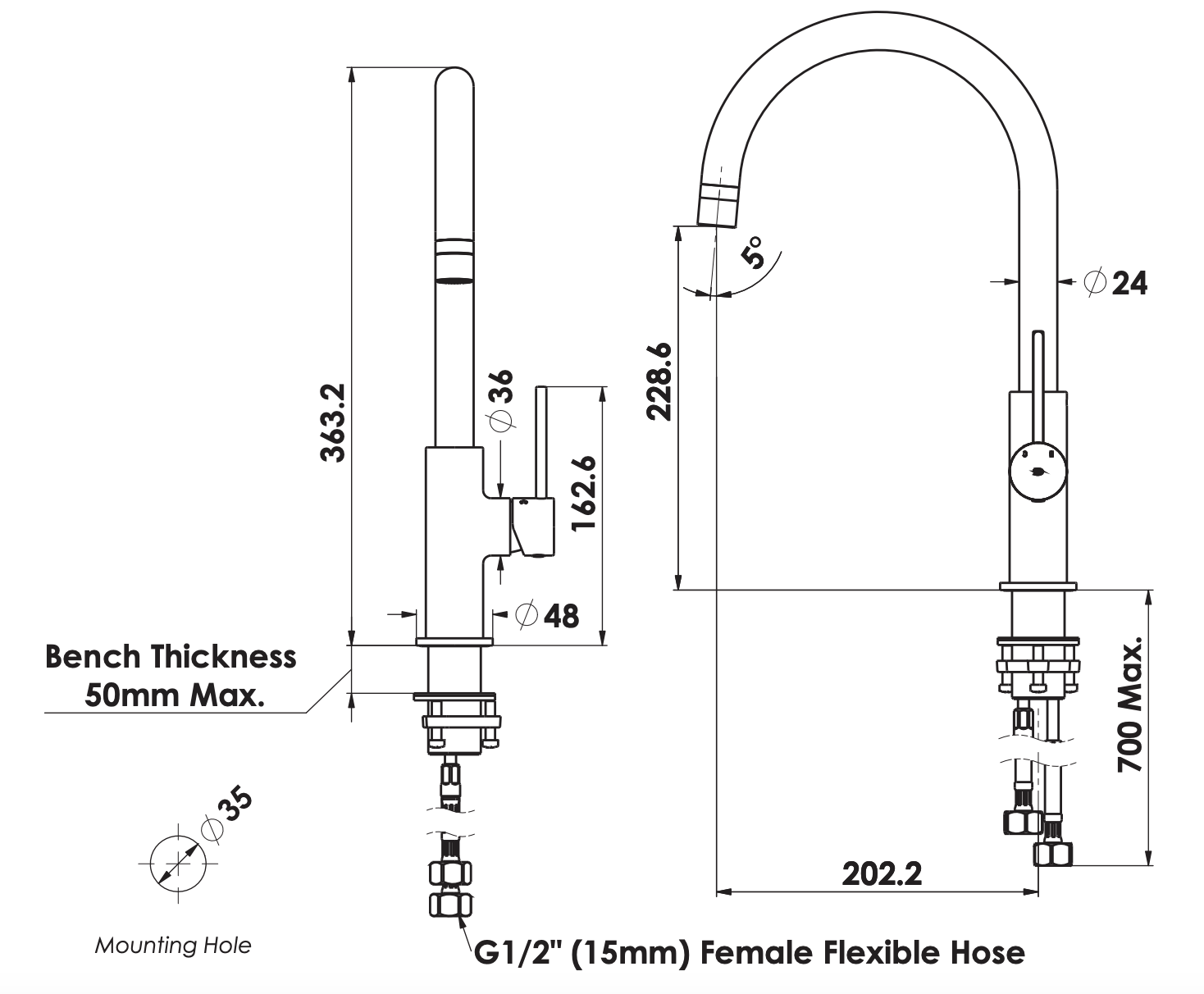 Greens Maci Gooseneck Sink Mixer, Matte Black, 21202547