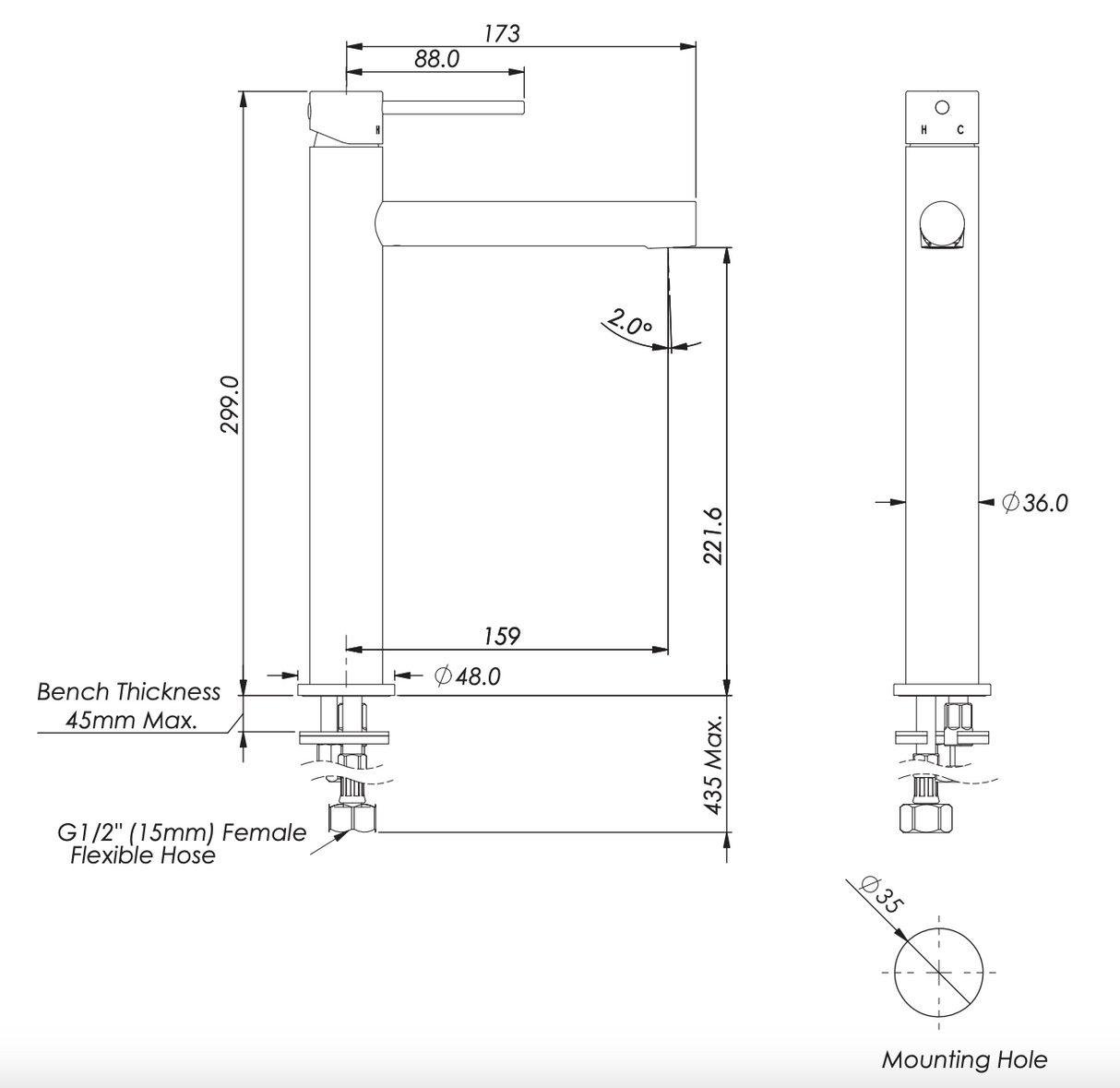 Greens Maci Tower Basin Mixer, PVD Brushed Nickel, 21202561