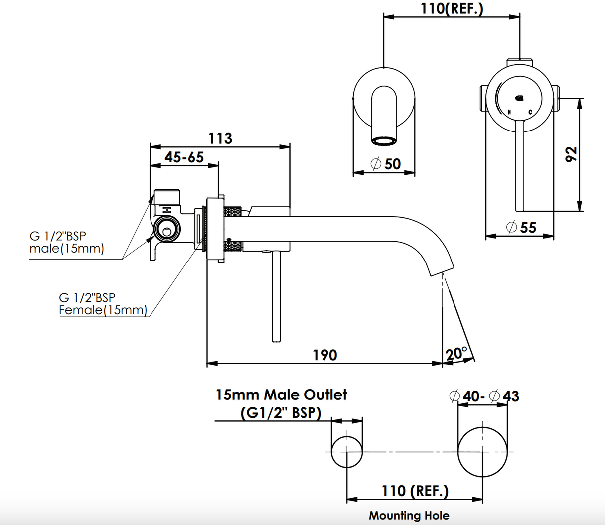 Greens Tesora Wall Basin Mixer, PVD Brushed Copper, 21302528