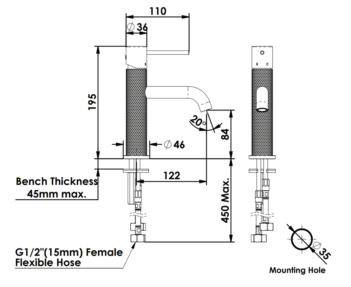 Greens Tesora Basin Mixer, PVD Brushed Brass, 21302556