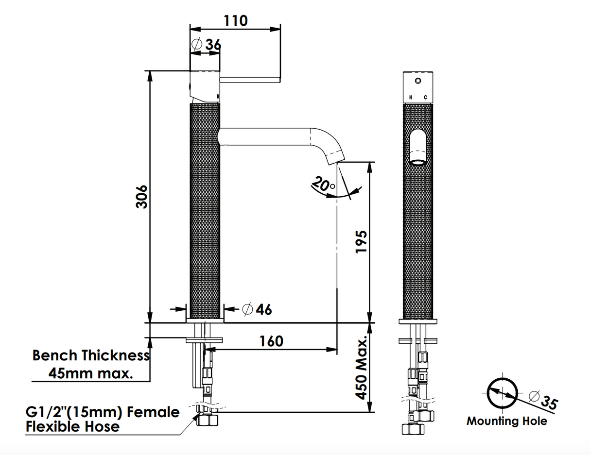 Greens Tesora Tower Basin Mixer, PVD Brushed Copper, 21302568