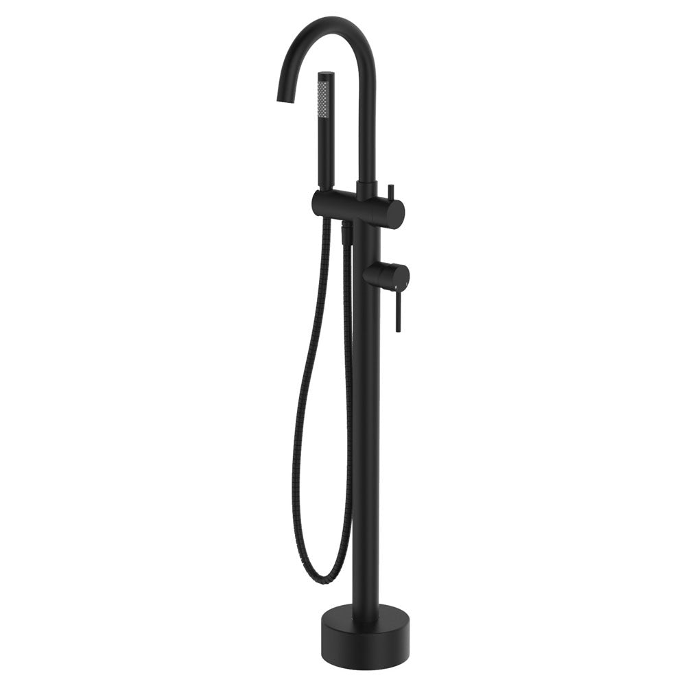 Fienza 213113B Kaya Floor Mounted Bath Mixer With Hand Shower, Matte Black