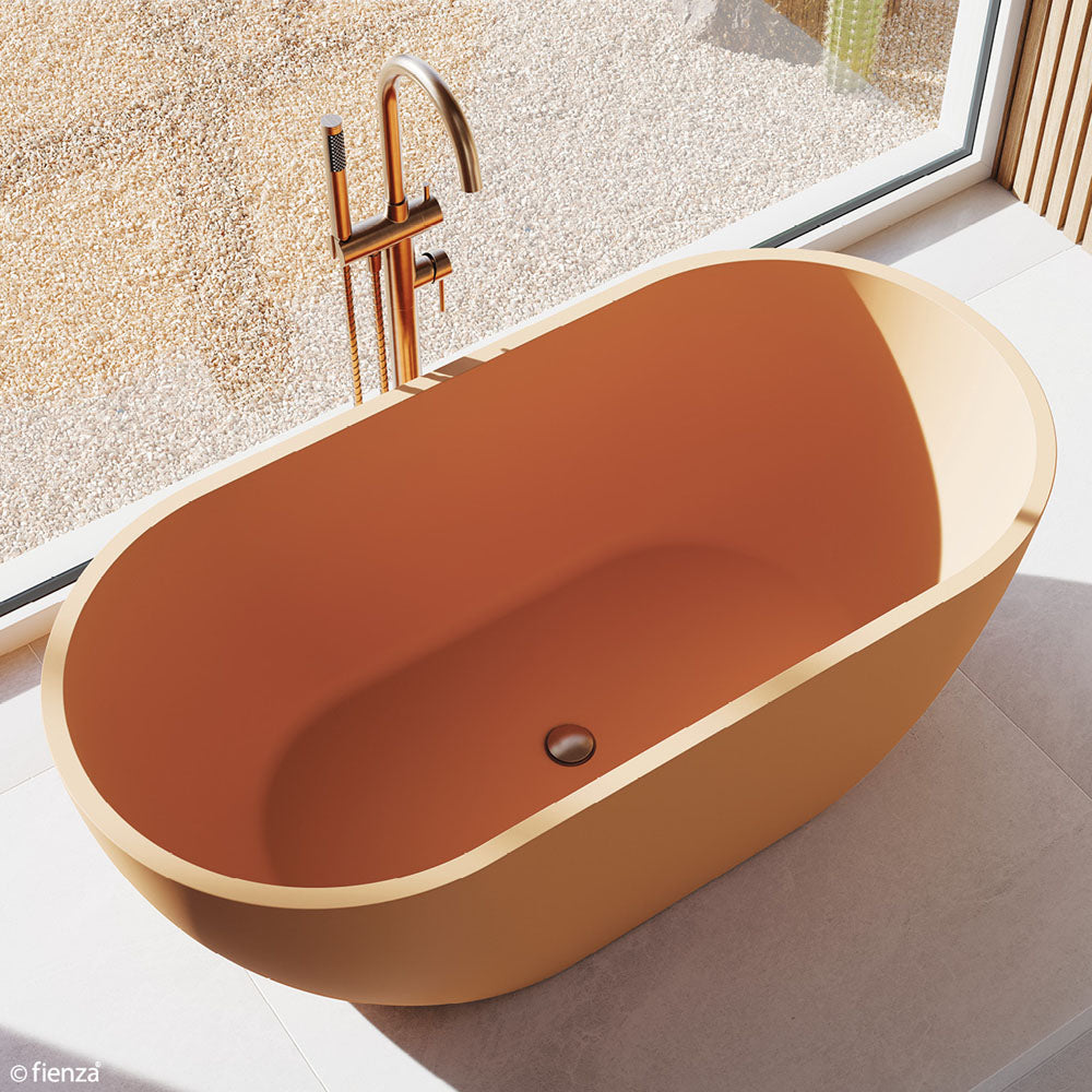 Fienza 213113CO Kaya Floor Mounted Bath Mixer With Hand Shower, Brushed Copper