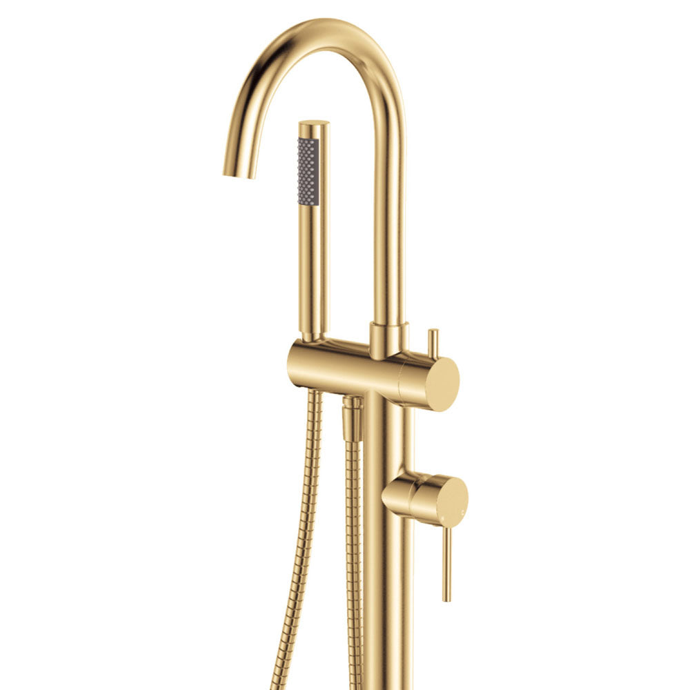 Fienza 213113UB Kaya Floor Mounted Bath Mixer With Hand Shower, Urban Brass