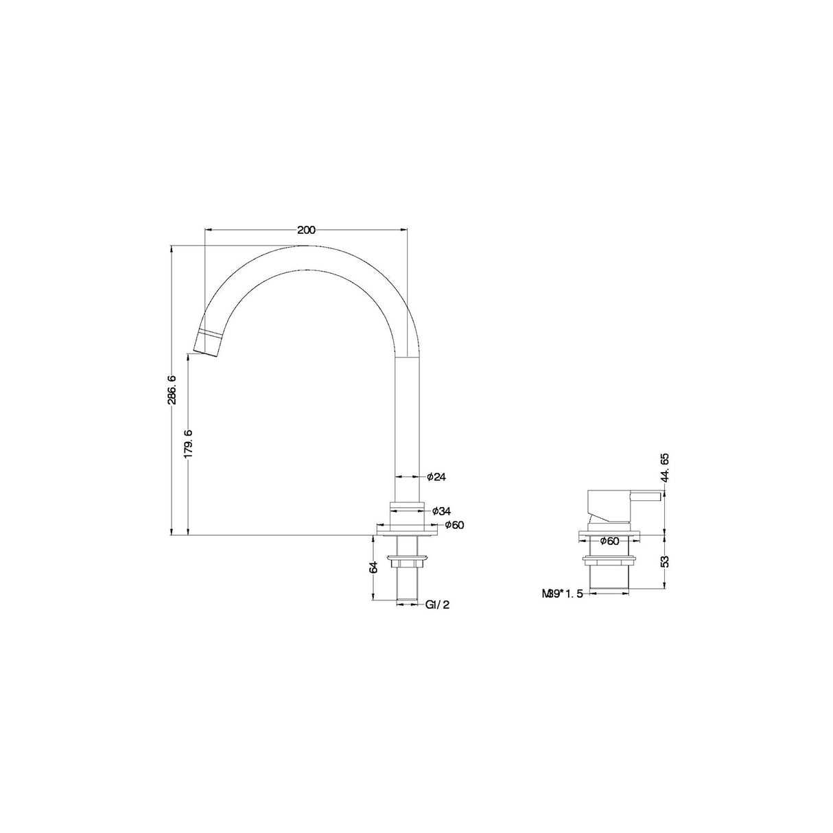 Nero NR221901bBG Mecca Hob Basin Mixer with Round Swivel Spout - Brushed Gold