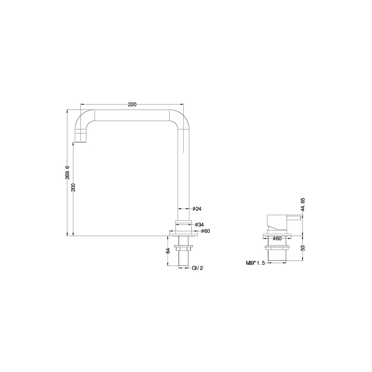 Nero NR221901cCH Mecca Hob Basin Mixer with Square Swivel Spout - Chrome