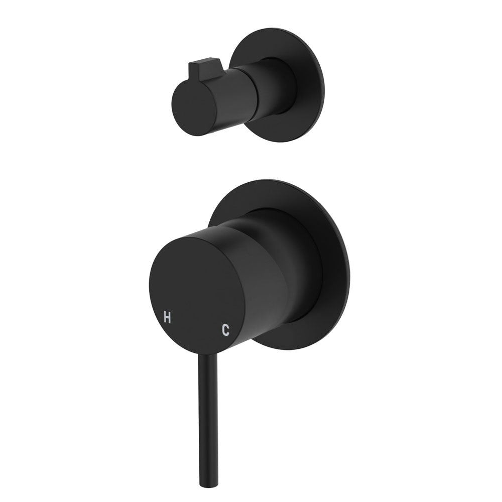 Fienza 228102B-4-LF Kaya Wall Diverter Mixer, Small Round Plates, Matte Black