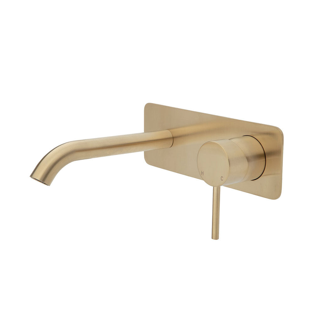 Fienza Kaya Wall Basin/Bath Mixer Set Urban Brass Square Plate 160Mm Outlet 228106Ub Bathroom Mixers