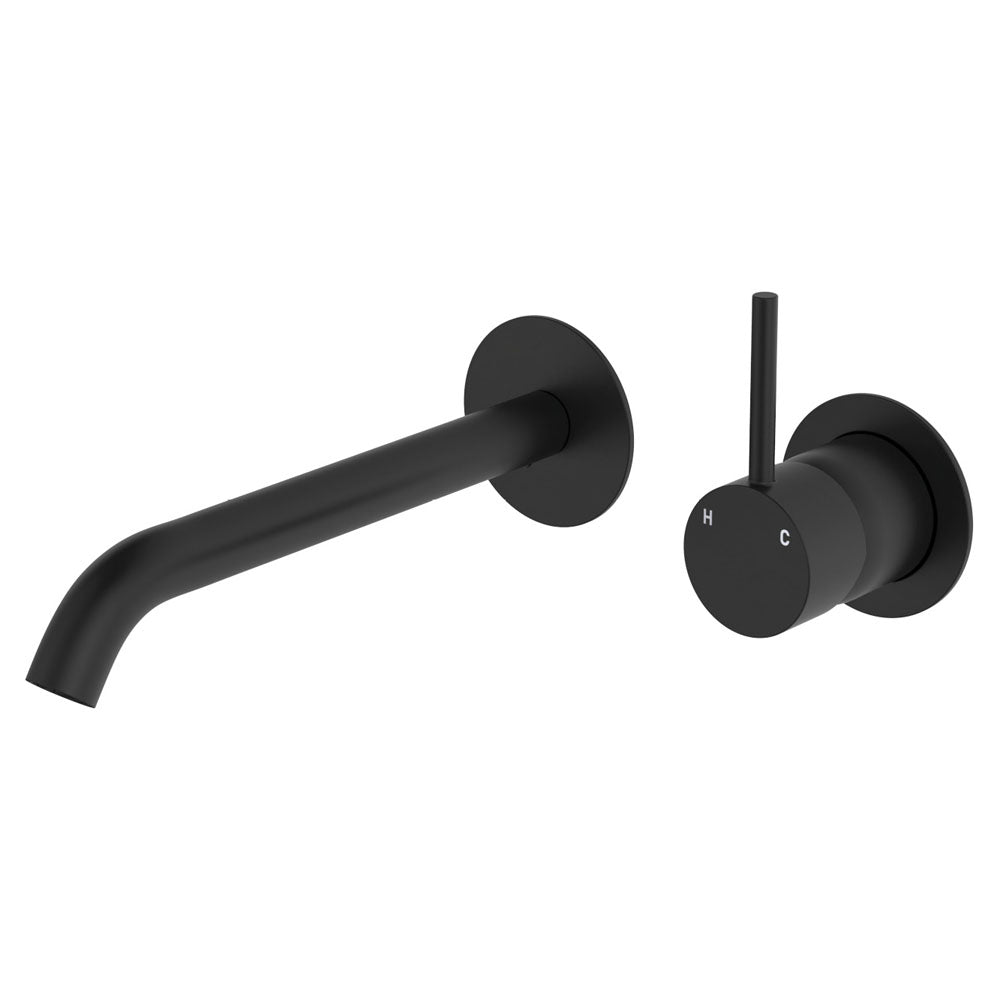 Fienza 228118B-200-LF Kaya Up Basin/Bath Wall Mixer Set, Round Plates, 200mm Outlet, Lead Free, Matte Black