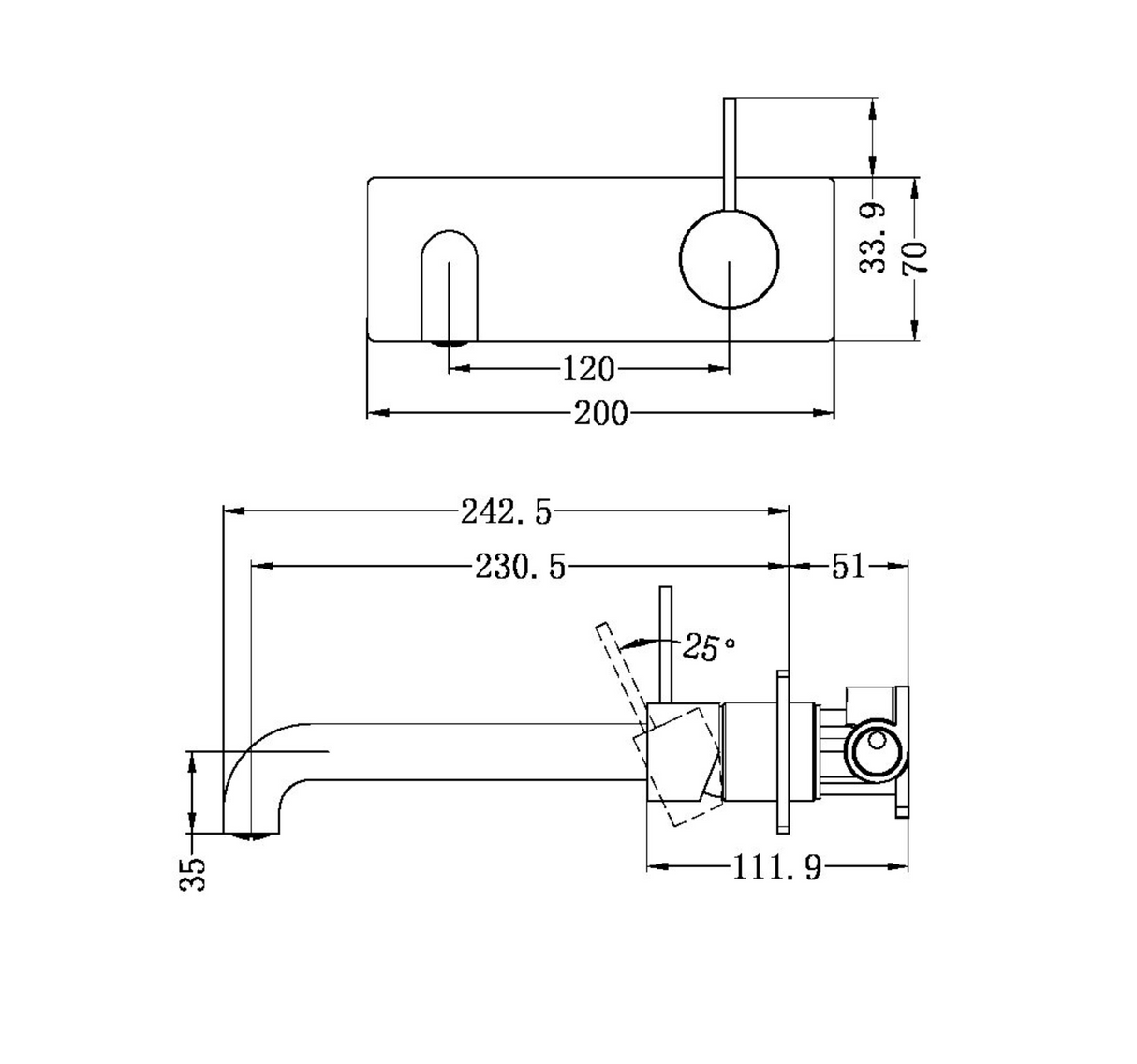 Nero Mecca Wall Mixer Set Basin / Bath Handle Up - Gunmetal Grey