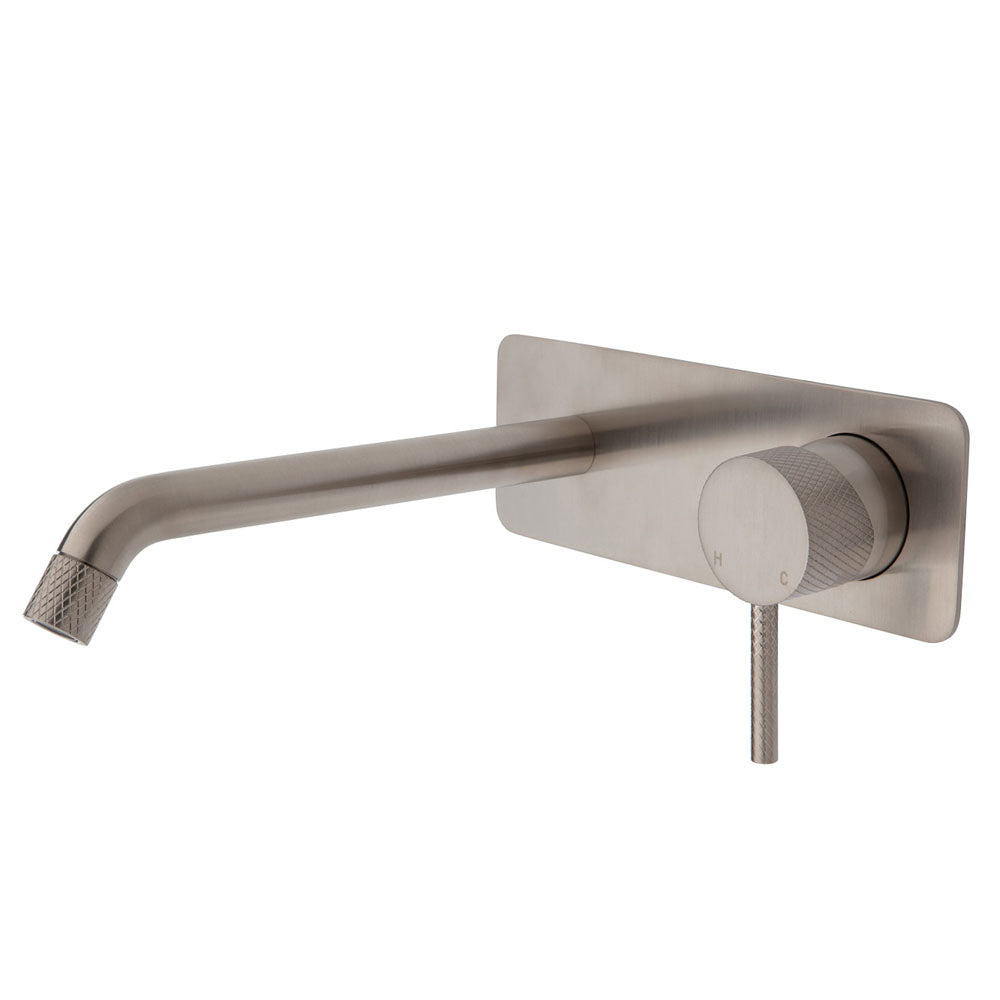 Fienza Axle Wall Basin/Bath Mixer Set Brushed Nickel Soft Square Plate 200Mm Outlet 231106Bn-200