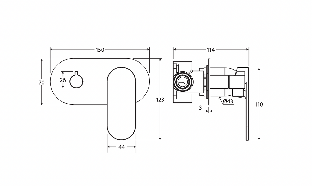 Fienza 234112-LF Empire Slim Wall Diverter Mixer, Large Oval Plate, Horizontal, Lead Free, Chrome