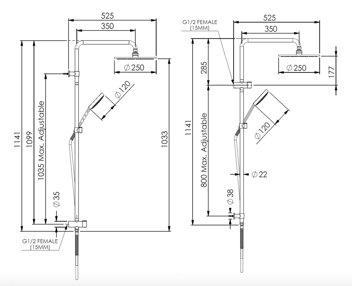 Greens Lavish Brass Twin Rail Shower, PVD Matte Black, 239103MB