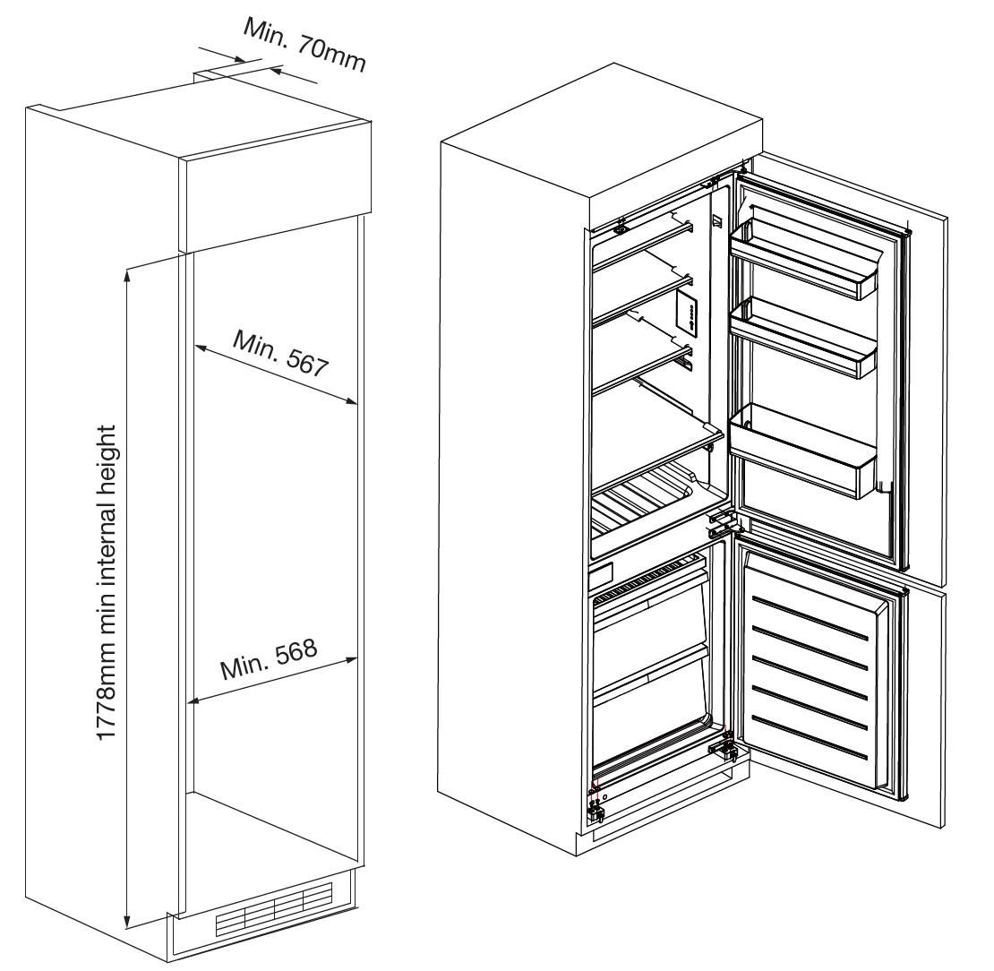Kleenmaid CRZ27011 270L Integrated Top Mount Refrigerator with Bottom Mount Freezer