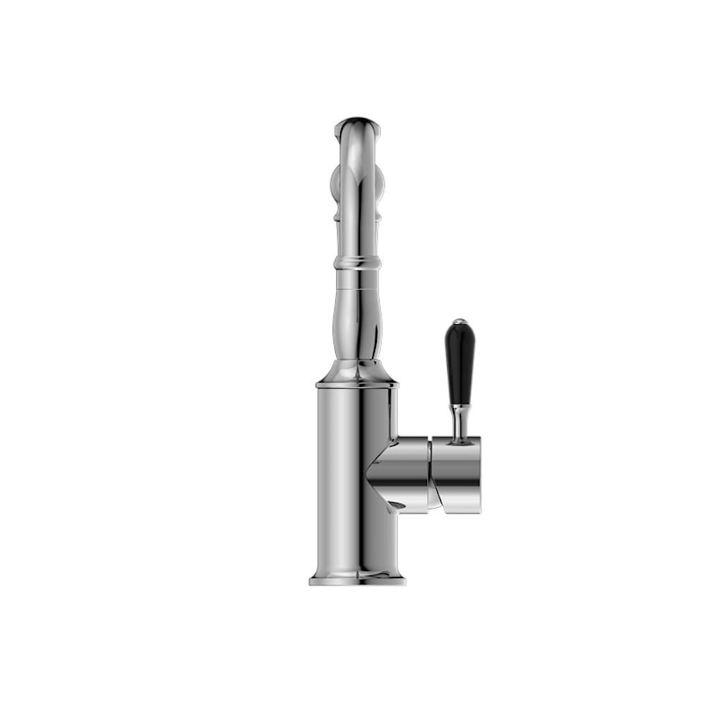 Nero York Tall Basin Mixer Hook Spout With Black Porcelain Lever, Chrome NR69210203CH