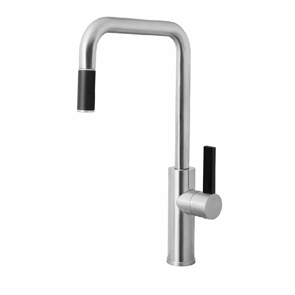 Abey Armando Vicario Luz Square Pull Out Sink Mixer, Brushed Chrome, LUZ-BC