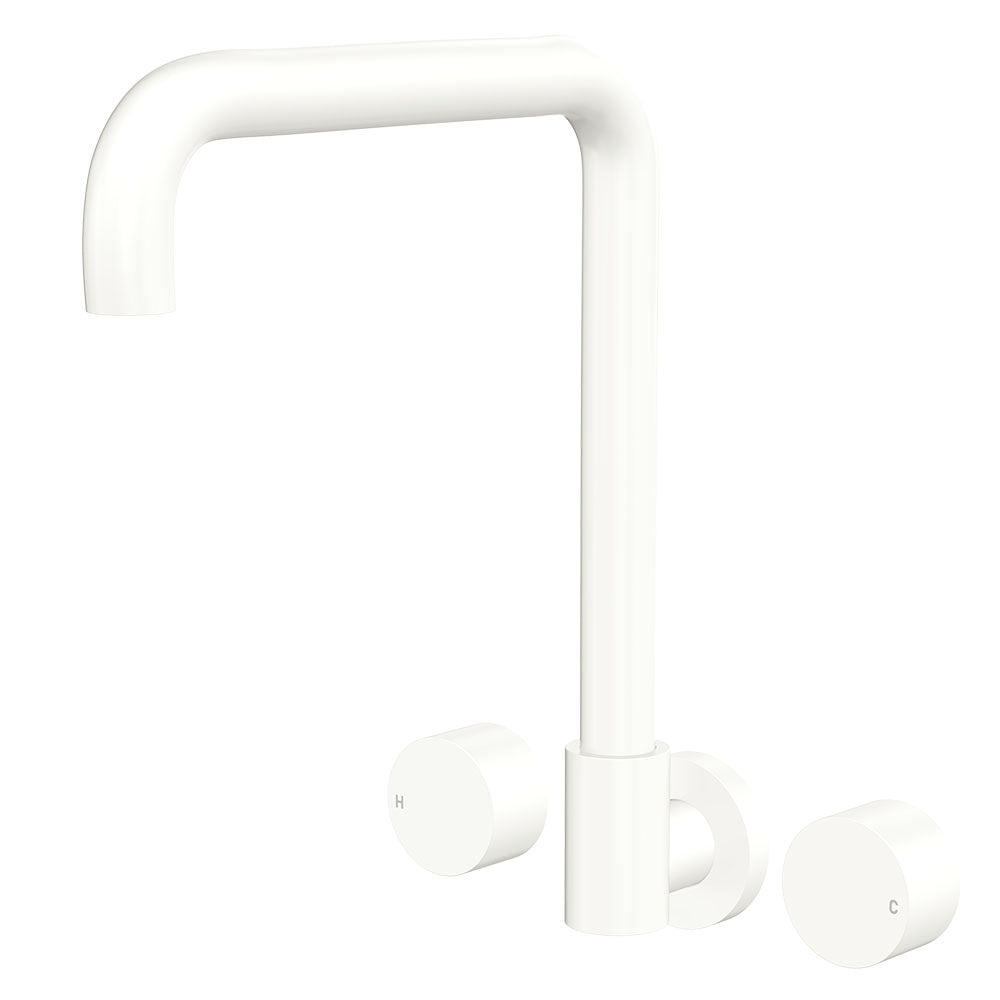Fienza 338105MW-LF Kaya Squareline Wall Set Round Taps Matte White