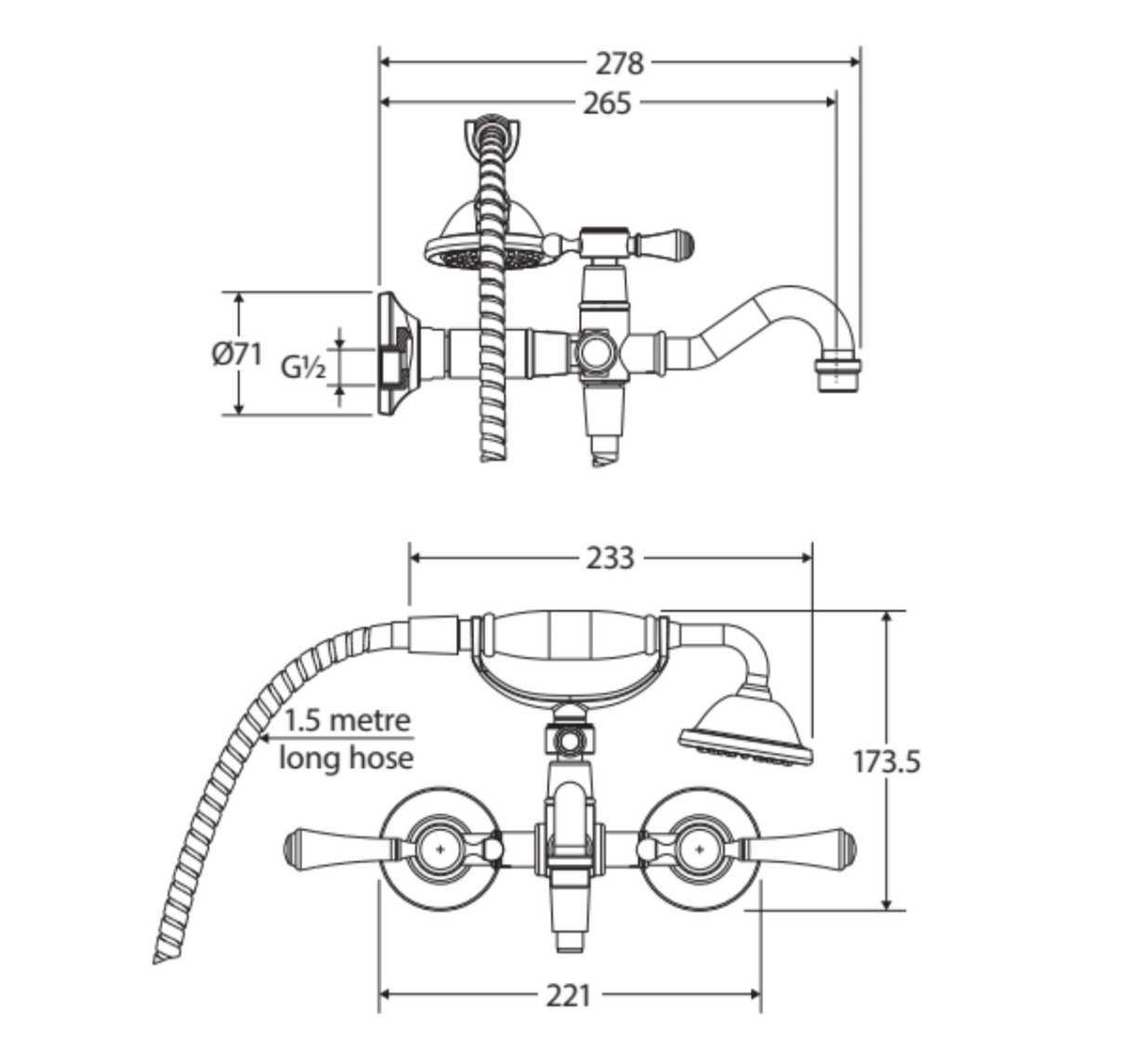 Fienza 339105 Lillian Lever Exposed Bath Tap Set with Hand Shower, Brushed Nickel