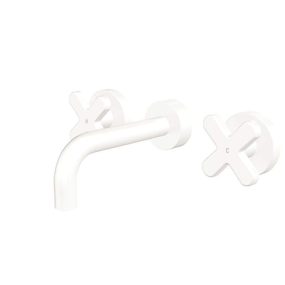 Fienza 343102MW-130-LF Kaya Wall Set Cross Taps 130mm Matte White