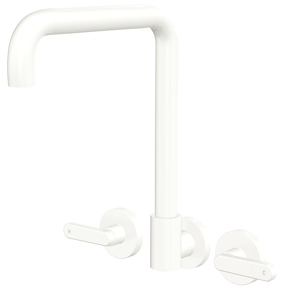 Fienza 344105MW-LF Kaya Squareline Wall Set Lever Taps Matte White