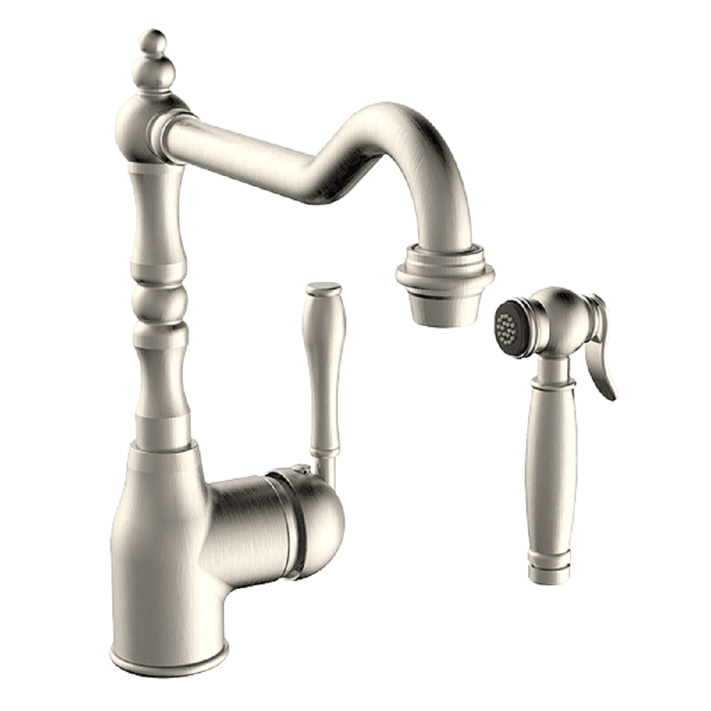 Abey Provincial Kitchen Mixer with Side Spray, Brushed Nickel, 400073BN