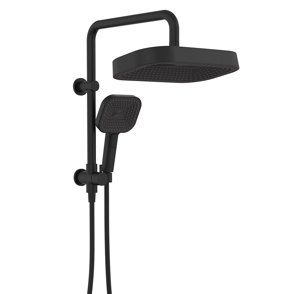 Fienza 434140B Kuro Twin Half-Rail Shower, Soft Square Head, Matte Black