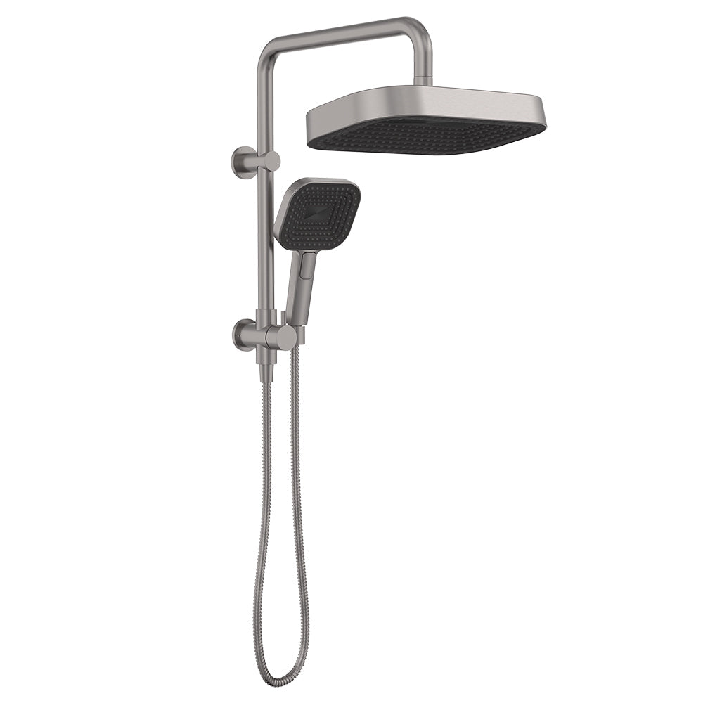 Fienza 434140GM Kuro Twin Half-Rail Shower, Soft Square Head, Gun Metal
